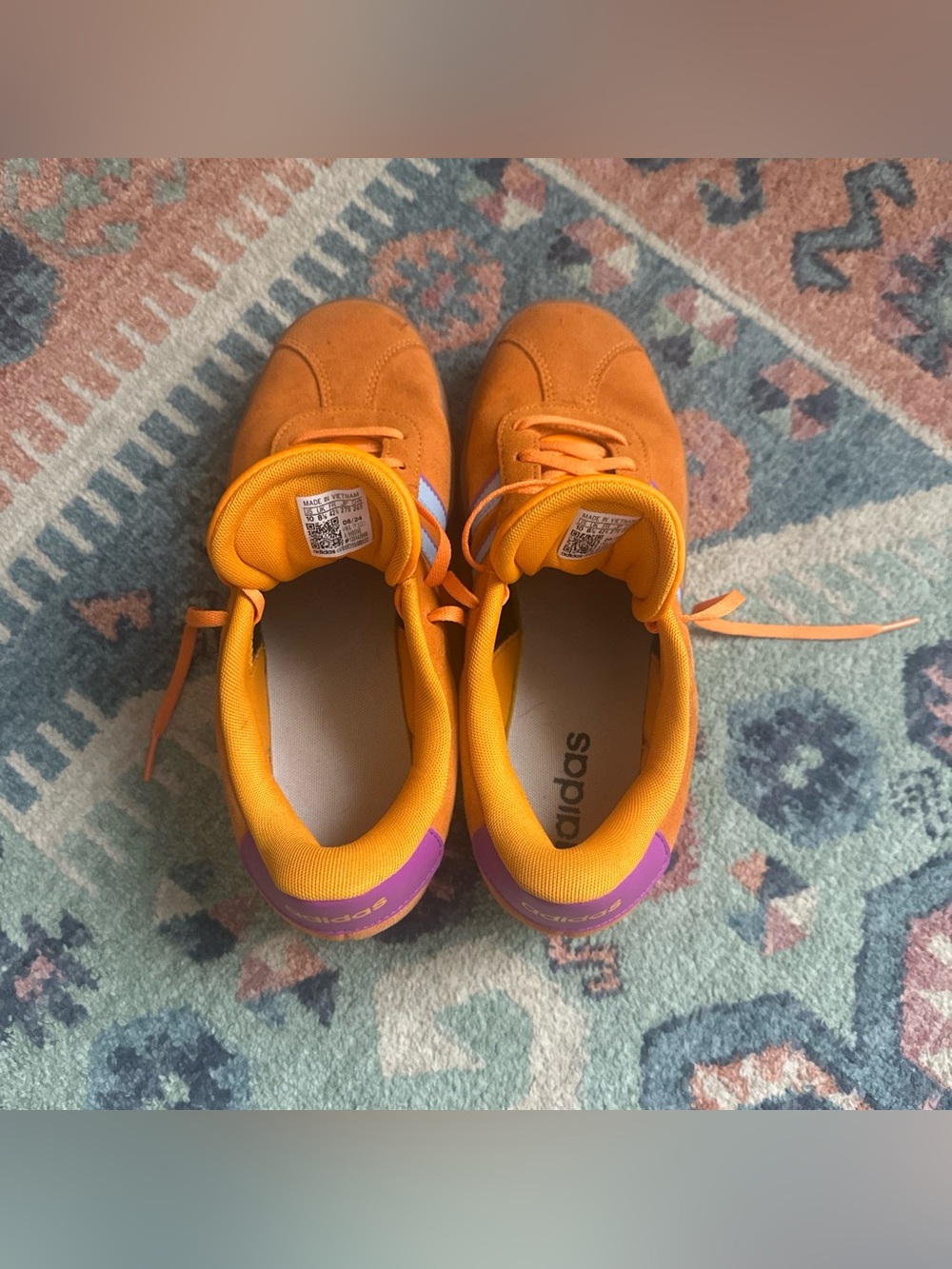 Adidas Orange Suede platform Sneakers with baby blue stripes - Picture 4 of 6